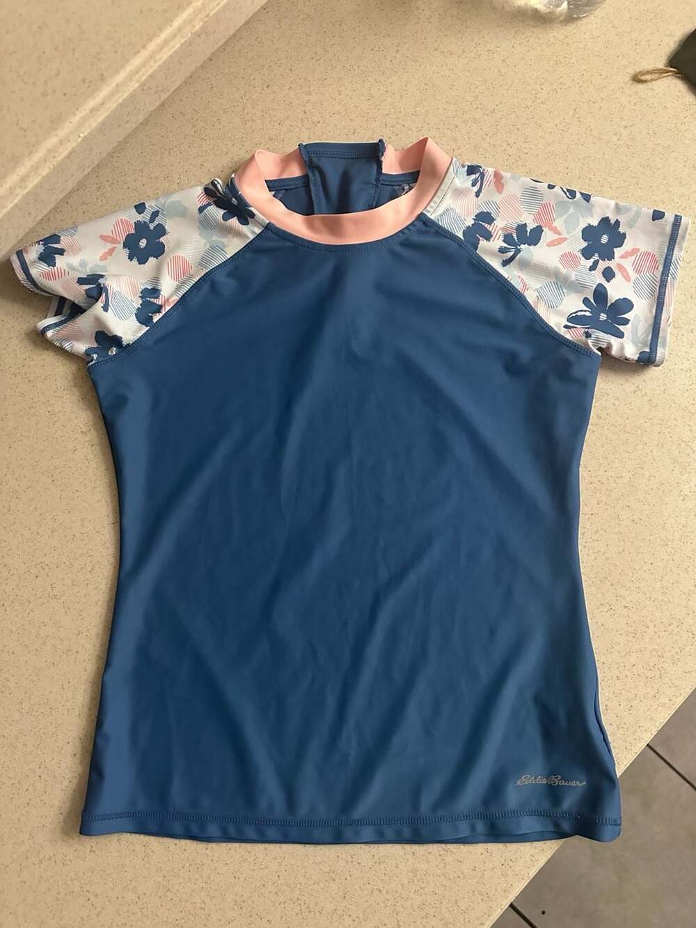 Eddie Bauer Girls Short Sleeve Zip-Back Rash Guard Swim Shirt